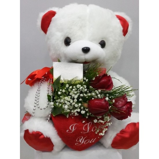 40 cm Teddy Bear and 3 Roses