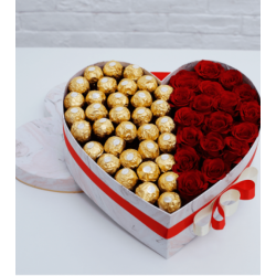 15 Red Roses And 30 Chocolates In A Heart Box