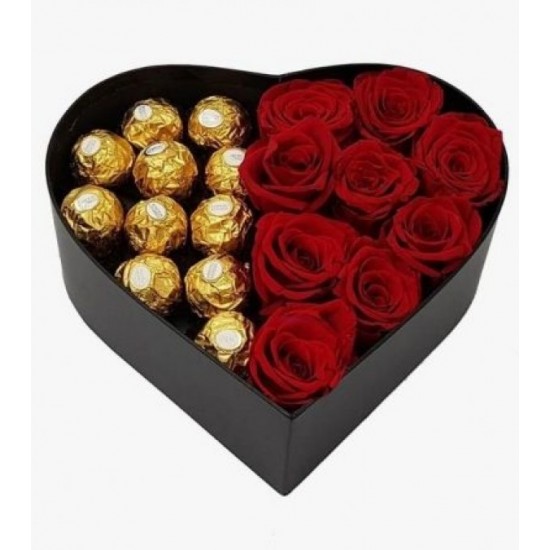 9 Red Roses And 11 Chocolates In The Heart Box