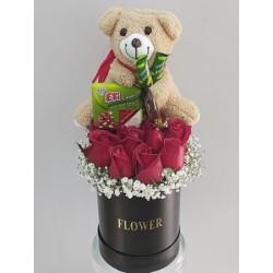7 Roses Chocolate and Teddy Bear in the Box