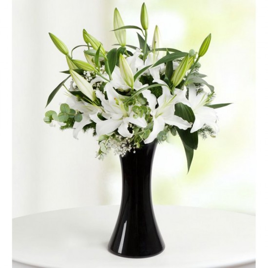 Elegant Swan and White Lilies Arrangement