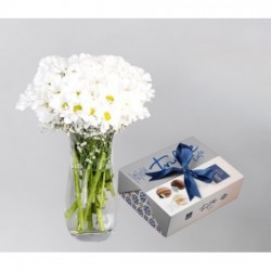 Paşabahçe White Daisy and Square Special Chocolate in Vase